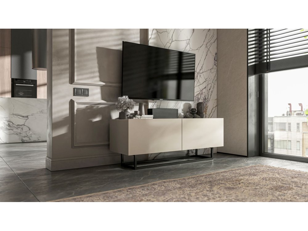Stojąca Szafka RTV Loft Industrialna ENJOY Kaszmir Mat 120 cm na Czarnej Ramie | Meble Lindner