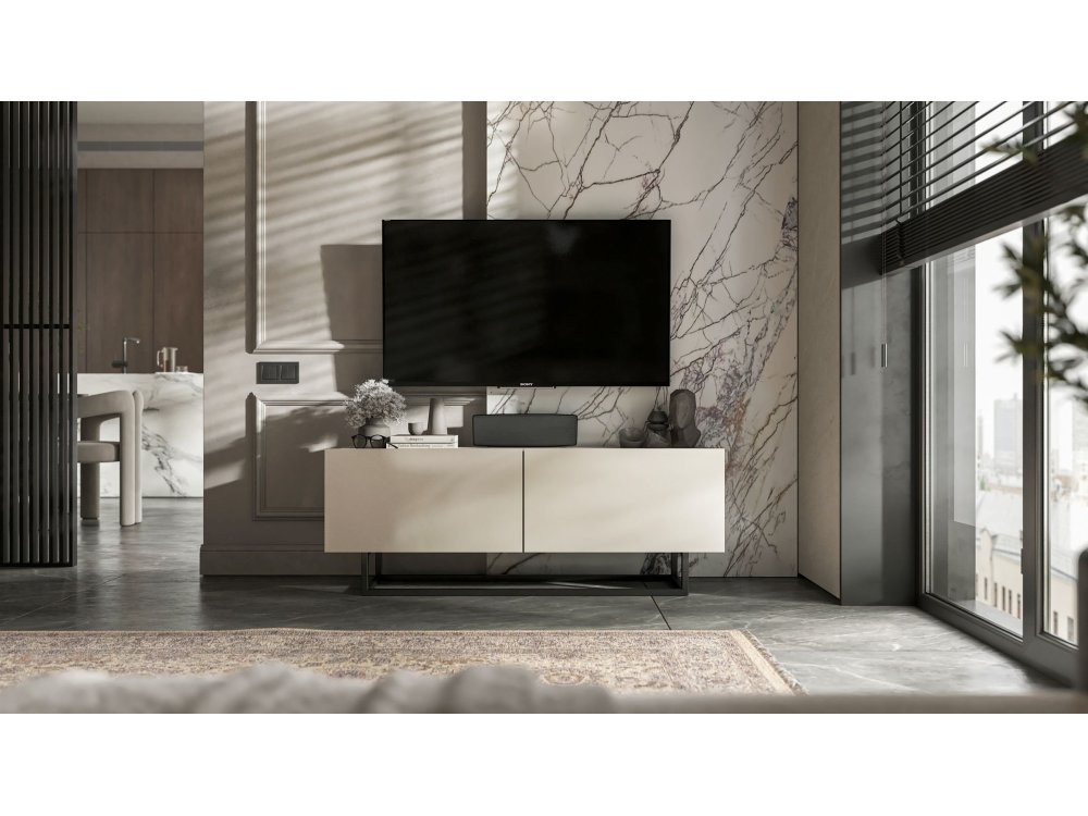 Stojąca Szafka RTV Loft Industrialna ENJOY Kaszmir Mat 120 cm na Czarnej Ramie | Meble Lindner