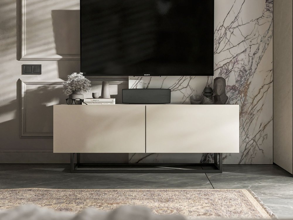 Stojąca Szafka RTV Loft Industrialna ENJOY Kaszmir Mat 120 cm na Czarnej Ramie | Meble Lindner