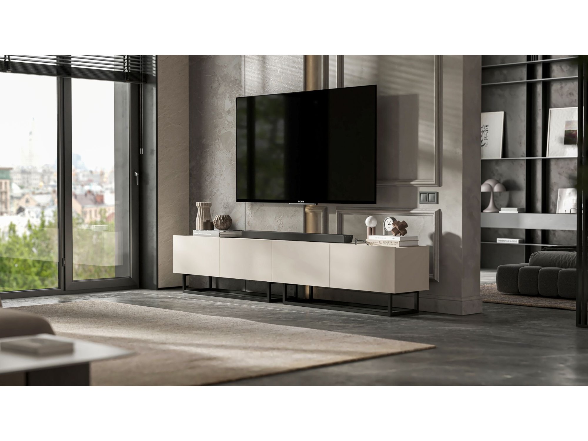 Stojąca Szafka RTV Loft Industrialna ENJOY Kaszmir Mat 120 cm na Czarnej Ramie | Meble Lindner
