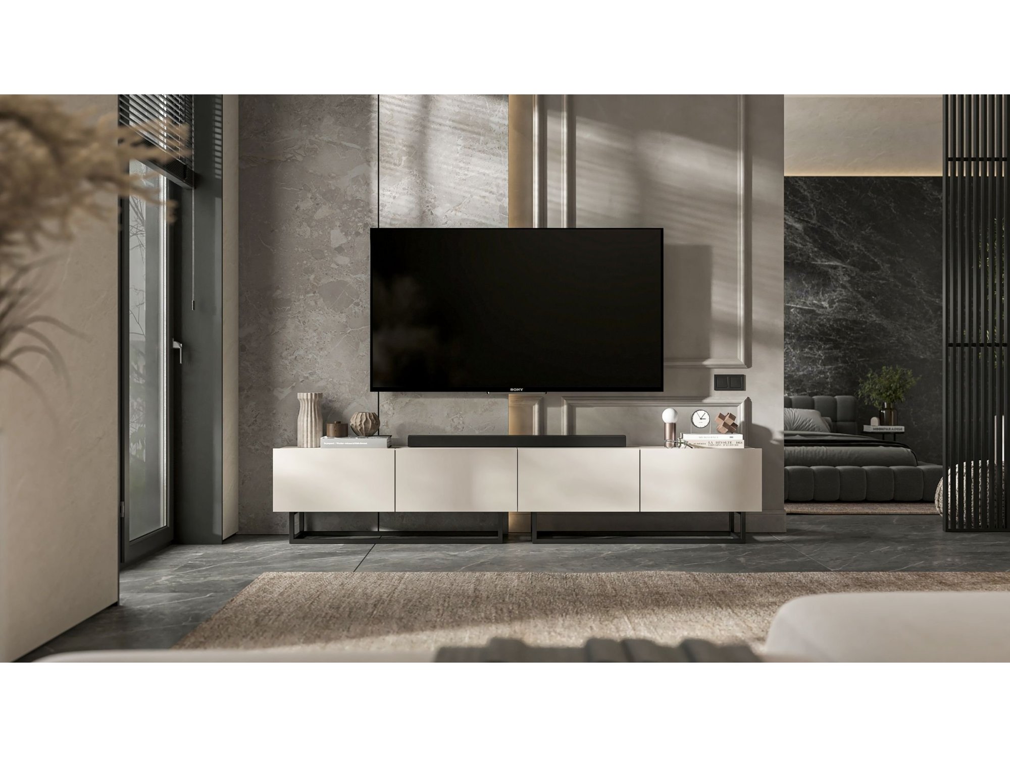 Stojąca Szafka RTV Loft Industrialna ENJOY Kaszmir Mat 120 cm na Czarnej Ramie | Meble Lindner