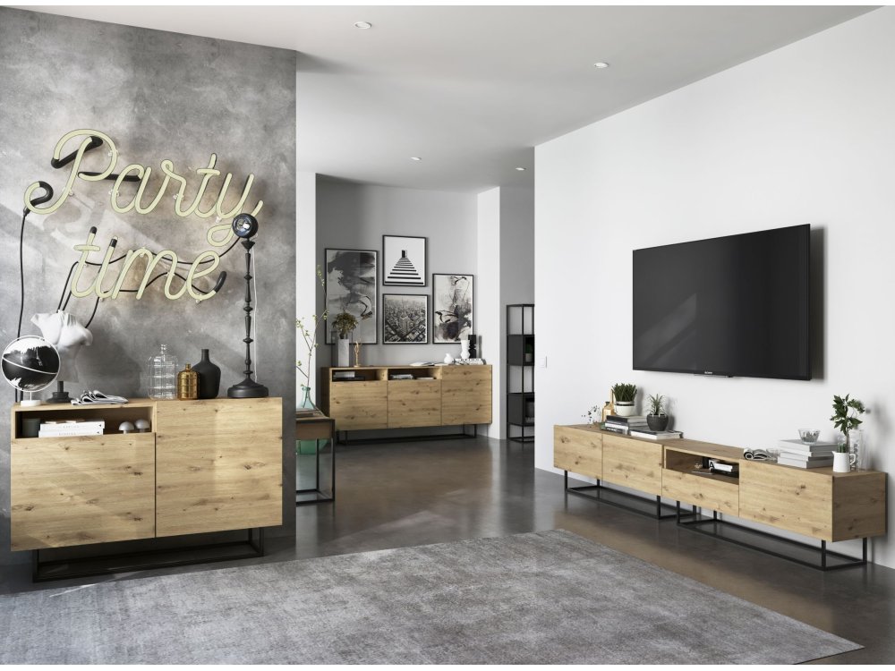 Szafka RTV ENJOY Loft Industrialna z Szufladą 120 cm, Stelaż, kolor Dąb Artisan, Dobra Cena | Meble Lindner