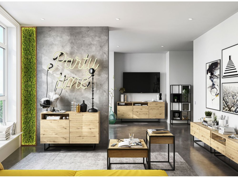 Szafka RTV ENJOY Loft Industrialna z Szufladą 120 cm, Stelaż, kolor Dąb Artisan, Dobra Cena | Meble Lindner