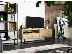 Szafka RTV ENJOY Loft Industrialna z Szufladą 120 cm, Stelaż, kolor Dąb Artisan, Dobra Cena | Meble Lindner