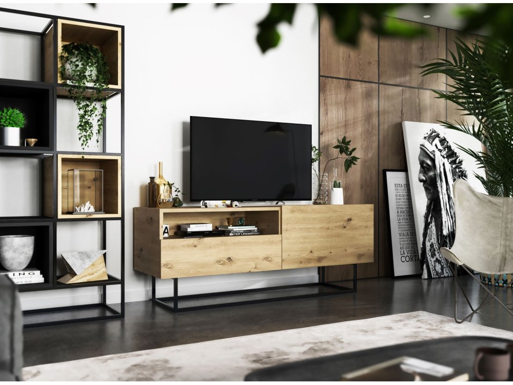 Szafka RTV ENJOY Loft Industrialna z Szufladą 120 cm, Stelaż, kolor Dąb Artisan, Dobra Cena | Meble Lindner
