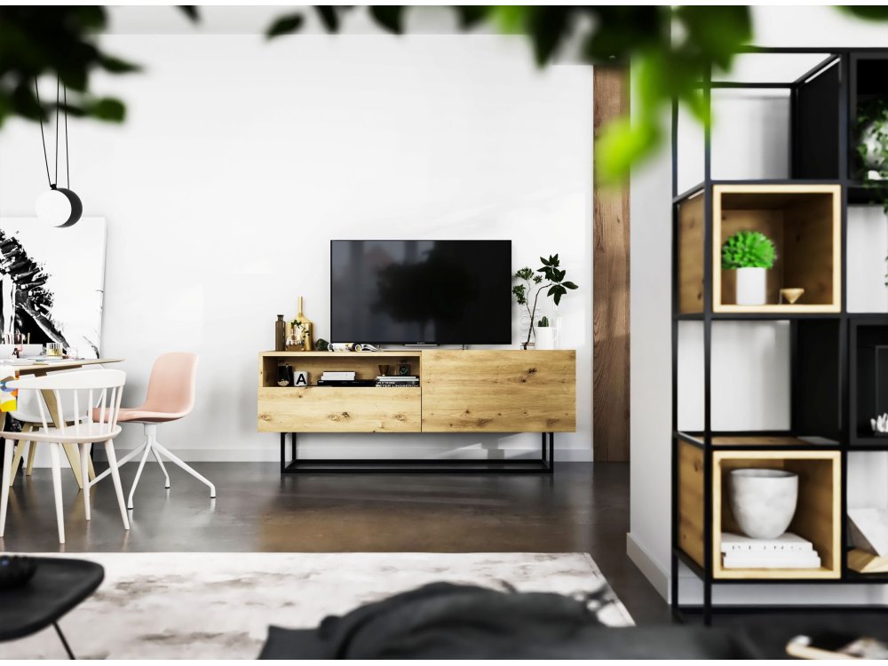 Szafka RTV ENJOY Loft Industrialna z Szufladą 120 cm, Stelaż, kolor Dąb Artisan, Dobra Cena | Meble Lindner