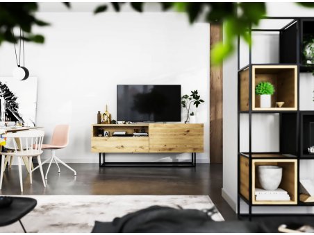 Szafka RTV ENJOY Loft Industrialna szuflada 120 cm stelaż kolor dąb artisan3