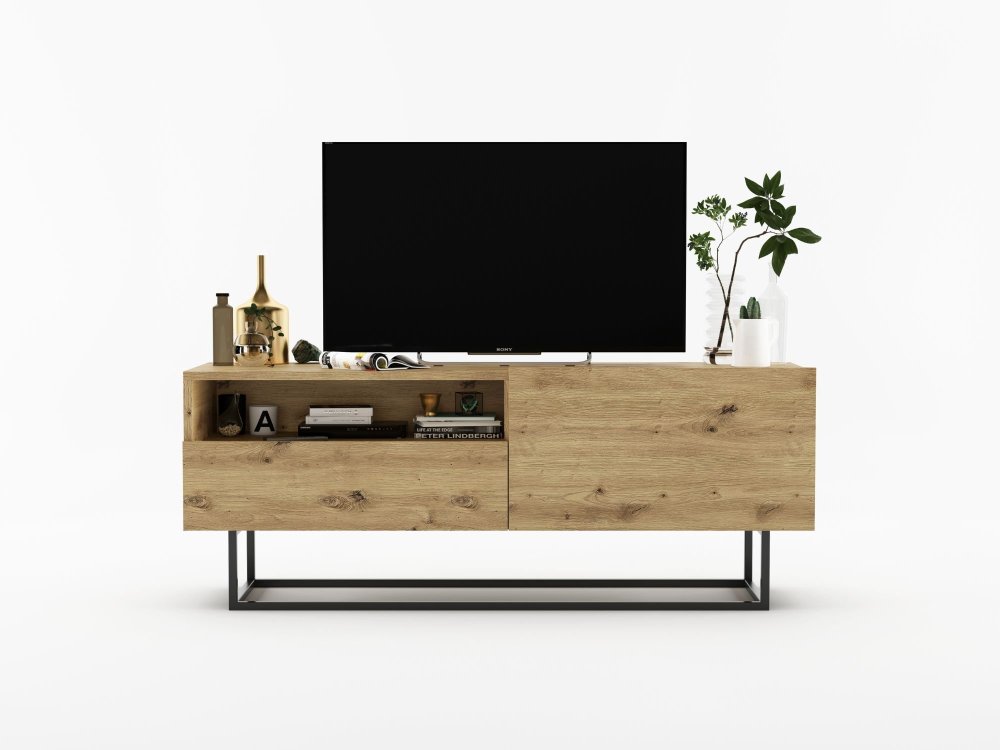Szafka RTV ENJOY Loft Industrialna z Szufladą 120 cm, Stelaż, kolor Dąb Artisan, Dobra Cena | Meble Lindner