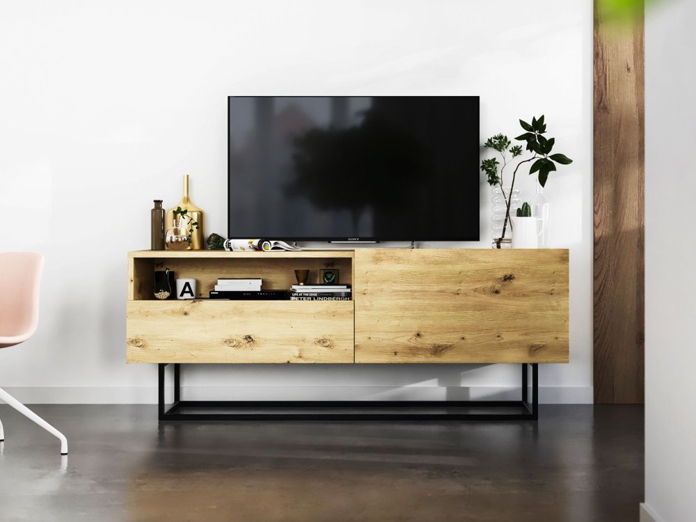 Szafka RTV ENJOY Loft Industrialna z Szufladą 120 cm, Stelaż, kolor Dąb Artisan, Dobra Cena | Meble Lindner