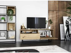 Szafka RTV ENJOY Loft Industrialna z Szufladą 120 cm, Stelaż, kolor Dąb Artisan, Dobra Cena | Meble Lindner