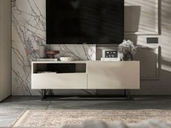 Szafka Stojąca RTV Loft Industrialna ENJOY Kaszmir Mat 120 cm na Czarnej Ramie, Dobra Cena | Meble Lindner
