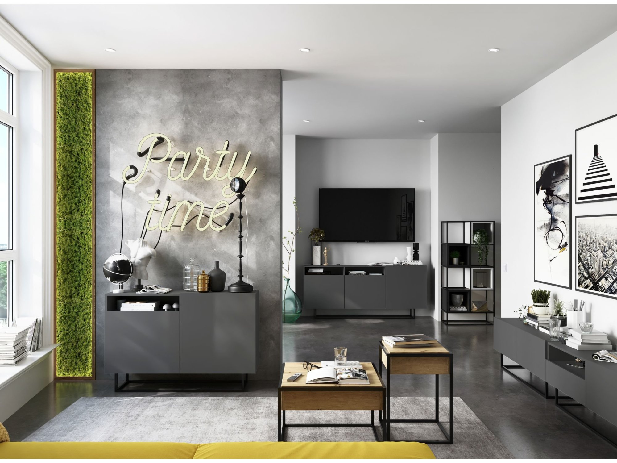 Szafka RTV ENJOY Loft Industrialna szuflada 120 cm stelaż kolor grafit