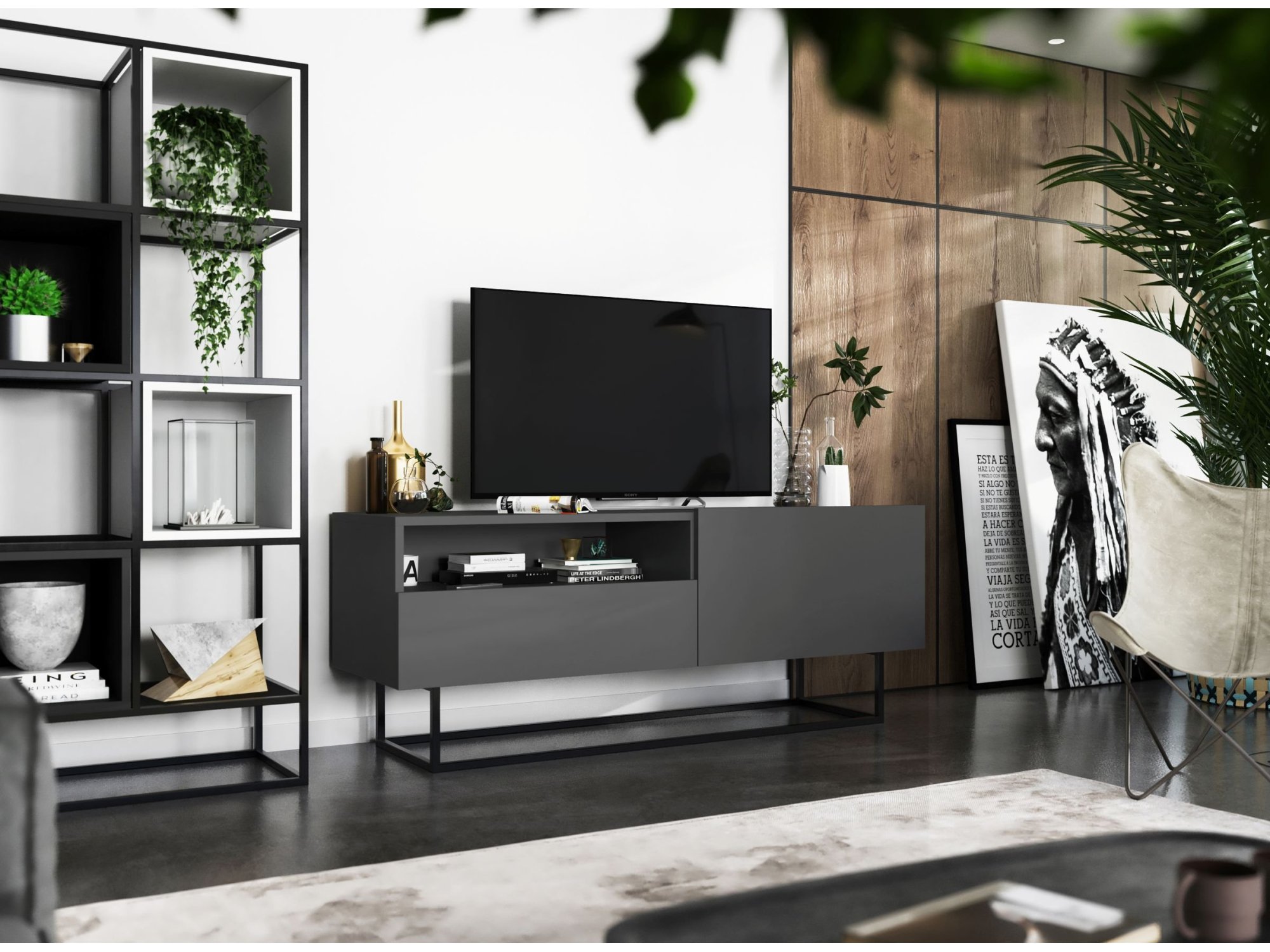 Szafka RTV ENJOY Loft Industrialna szuflada 120 cm stelaż kolor grafit