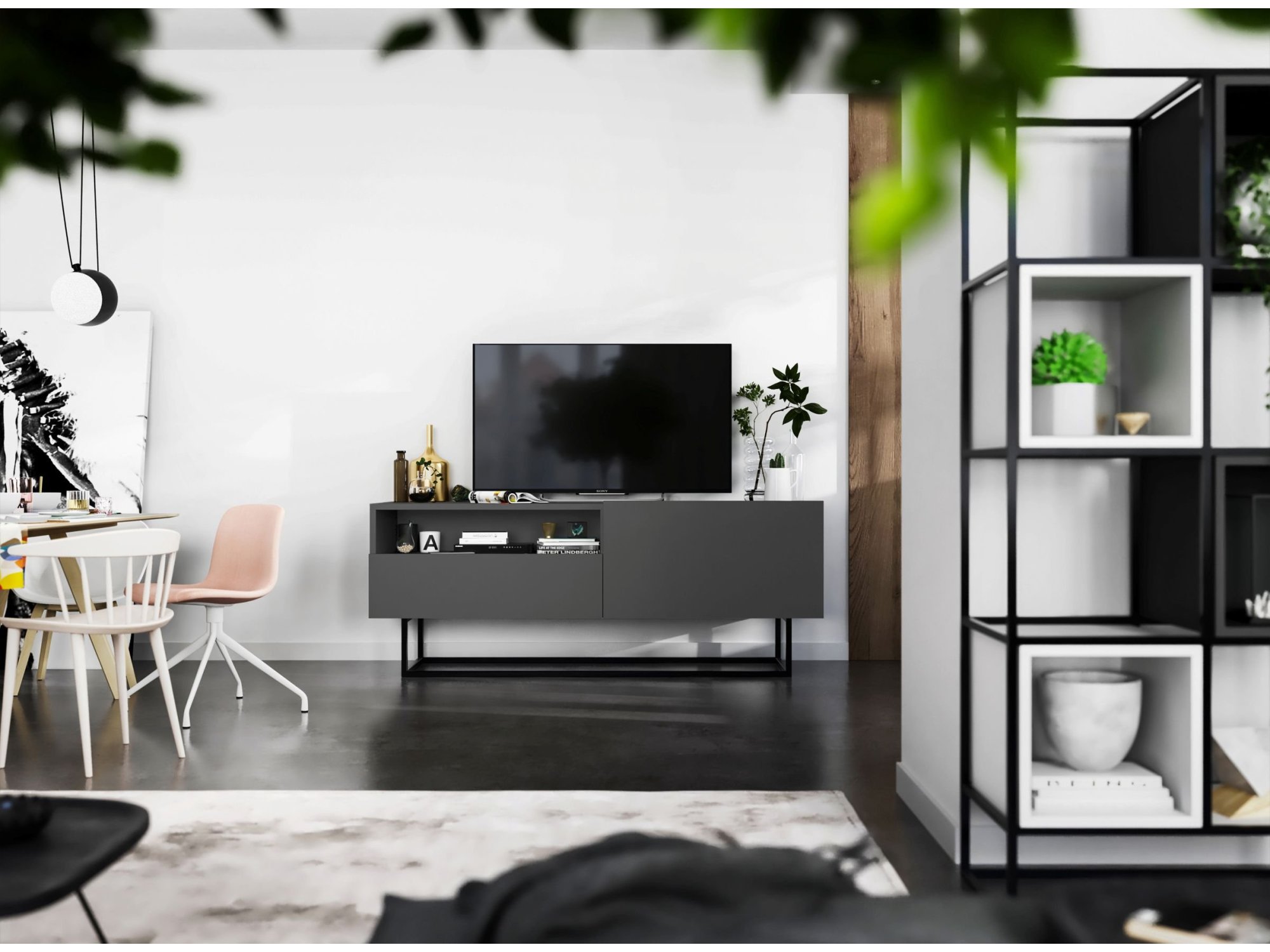 Szafka RTV ENJOY Loft Industrialna szuflada 120 cm stelaż kolor grafit