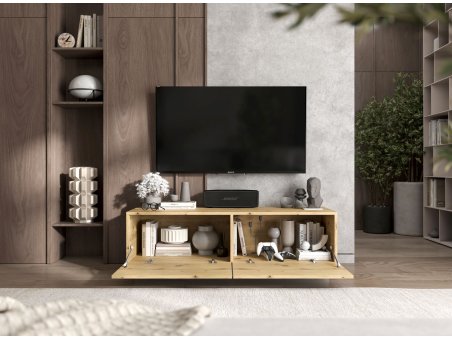 Stojąca Szafka RTV Loft Industrialna ENJOY Dąb Artisan Mat 120 cm na cokole, Sklep Online | Meble Lindner