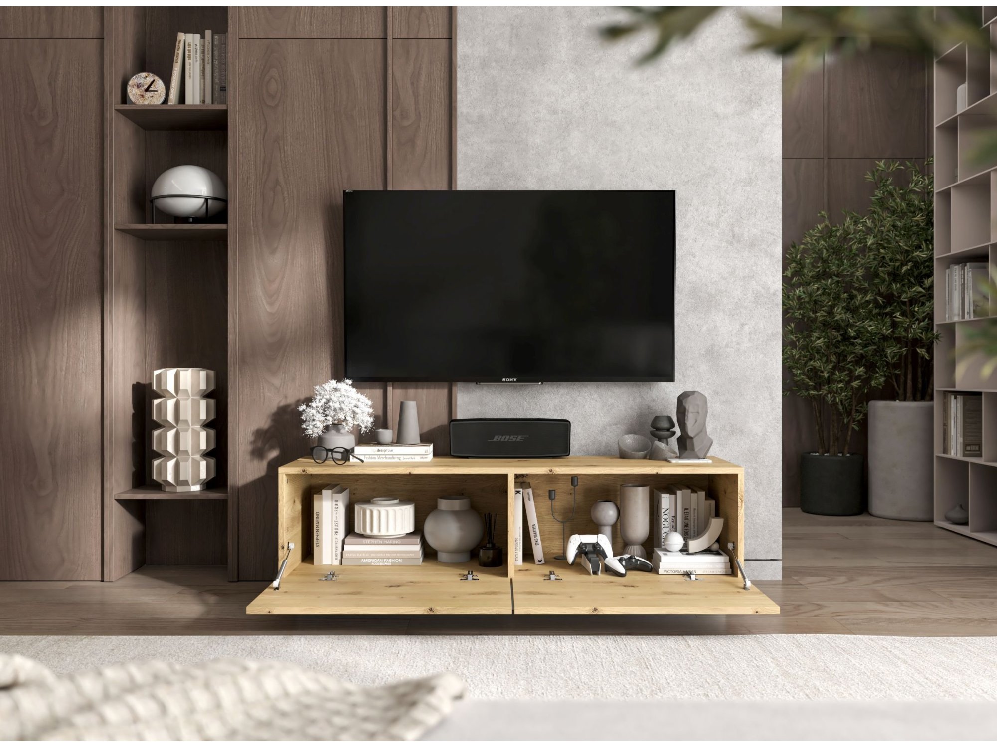 Stojąca Szafka RTV Loft Industrialna ENJOY Dąb Artisan Mat 120 cm na cokole, Sklep Online | Meble Lindner