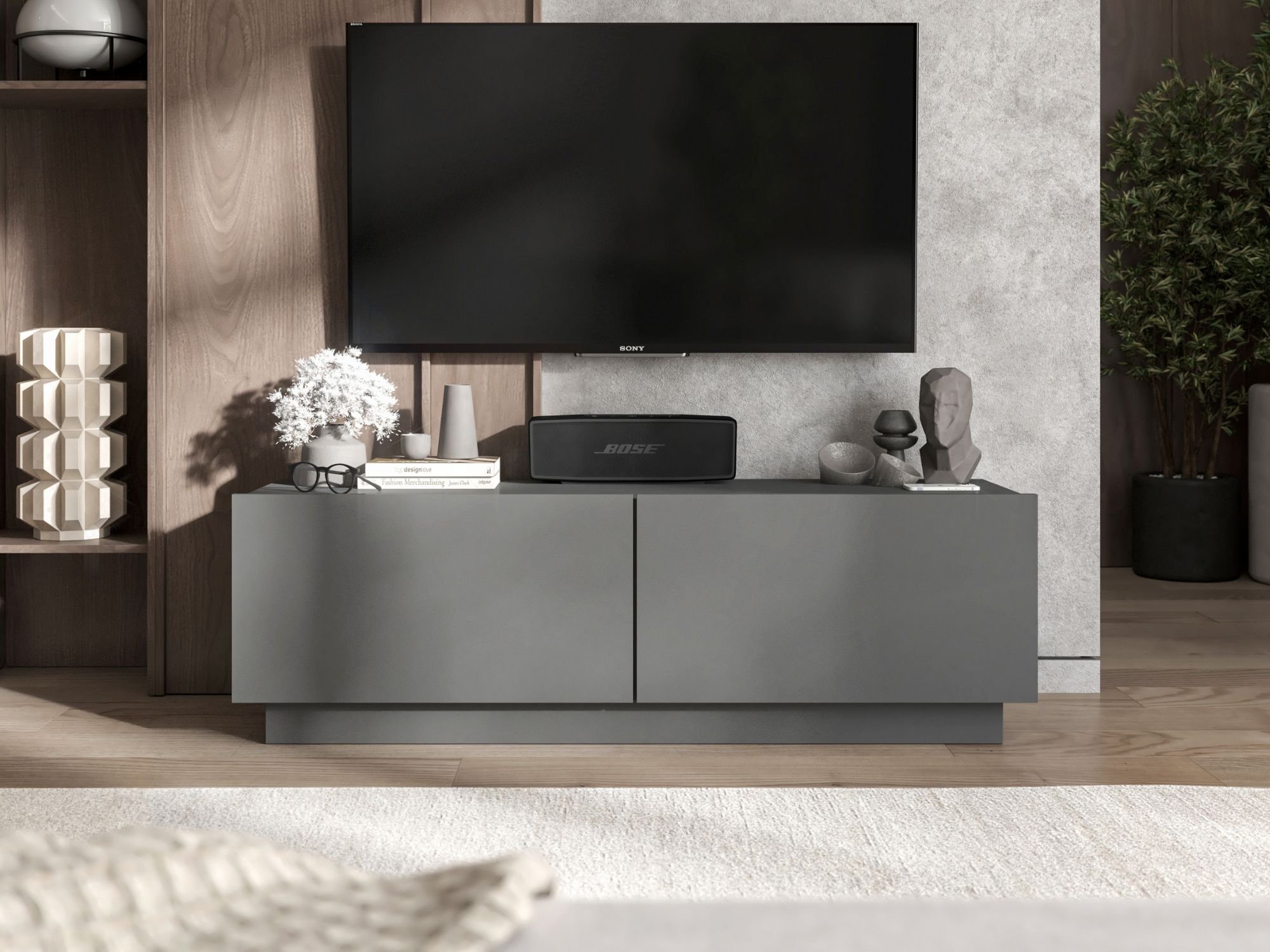 Stojąca szafka RTV Loft Industrialna ENJOY Grafit Mat 120 cm na cokole