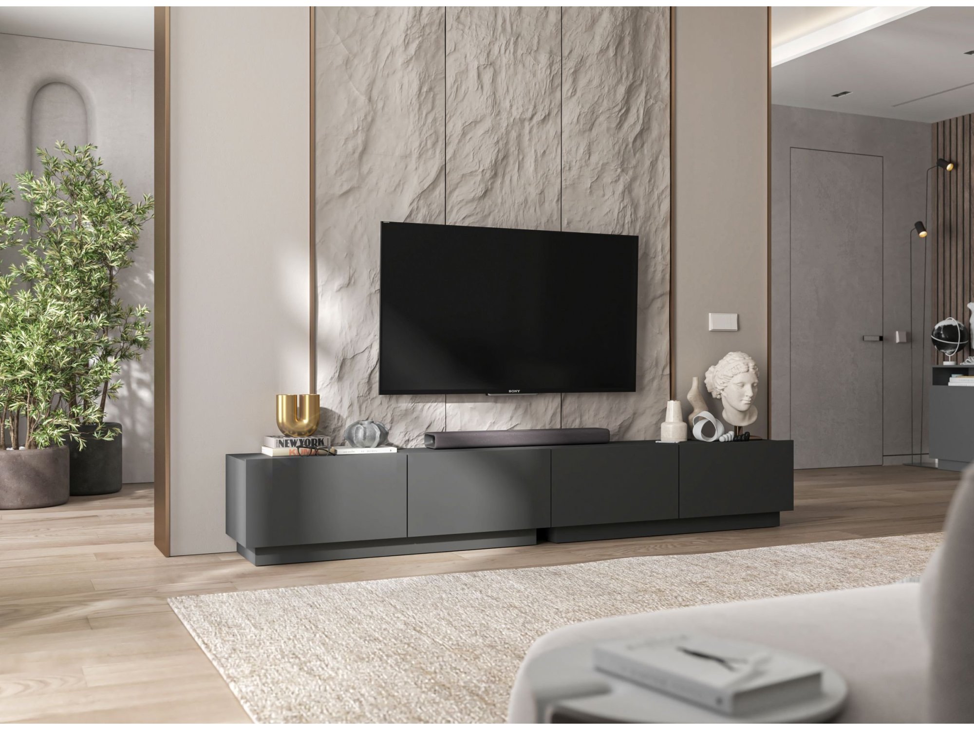 Stojąca szafka RTV Loft Industrialna ENJOY Grafit Mat 120 cm na cokole