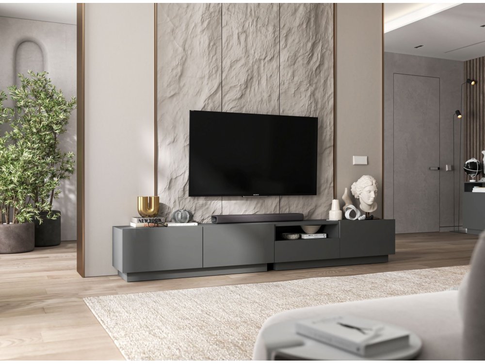 Stojąca szafka RTV Loft Industrialna ENJOY Grafit Mat 120 cm na cokole