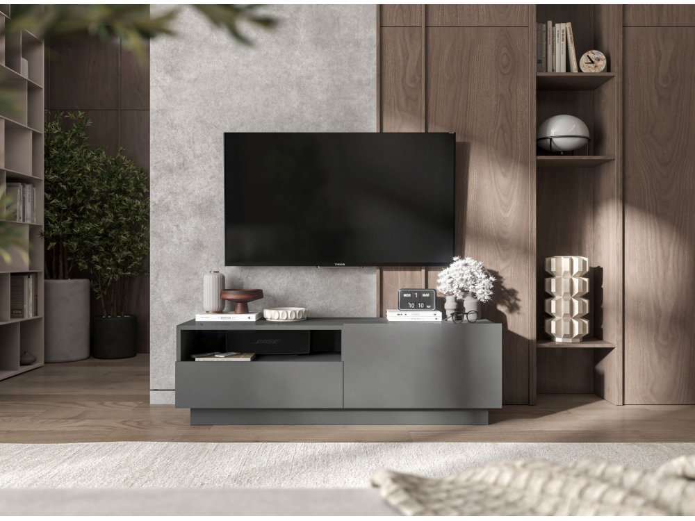 Stojąca szafka RTV Loft Industrialna ENJOY Grafit Mat 120 cm na cokole