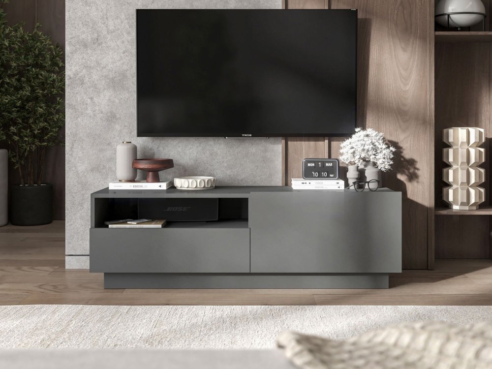 Stojąca szafka RTV Loft Industrialna ENJOY Grafit Mat 120 cm na cokole