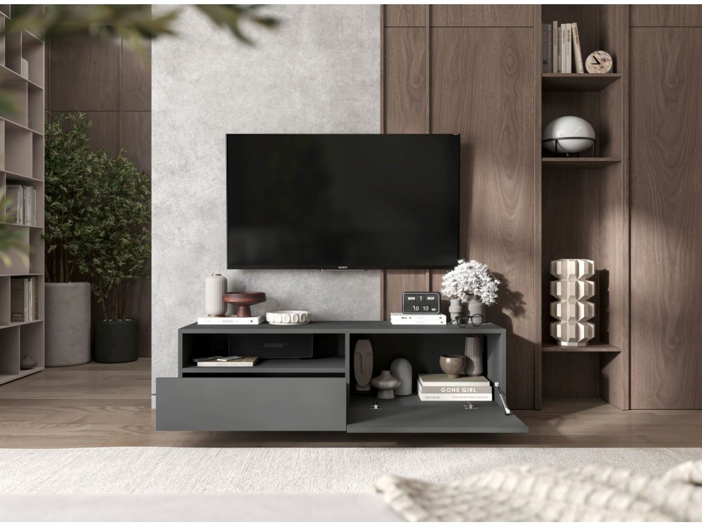 Stojąca szafka RTV Loft Industrialna ENJOY Grafit Mat 120 cm na cokole