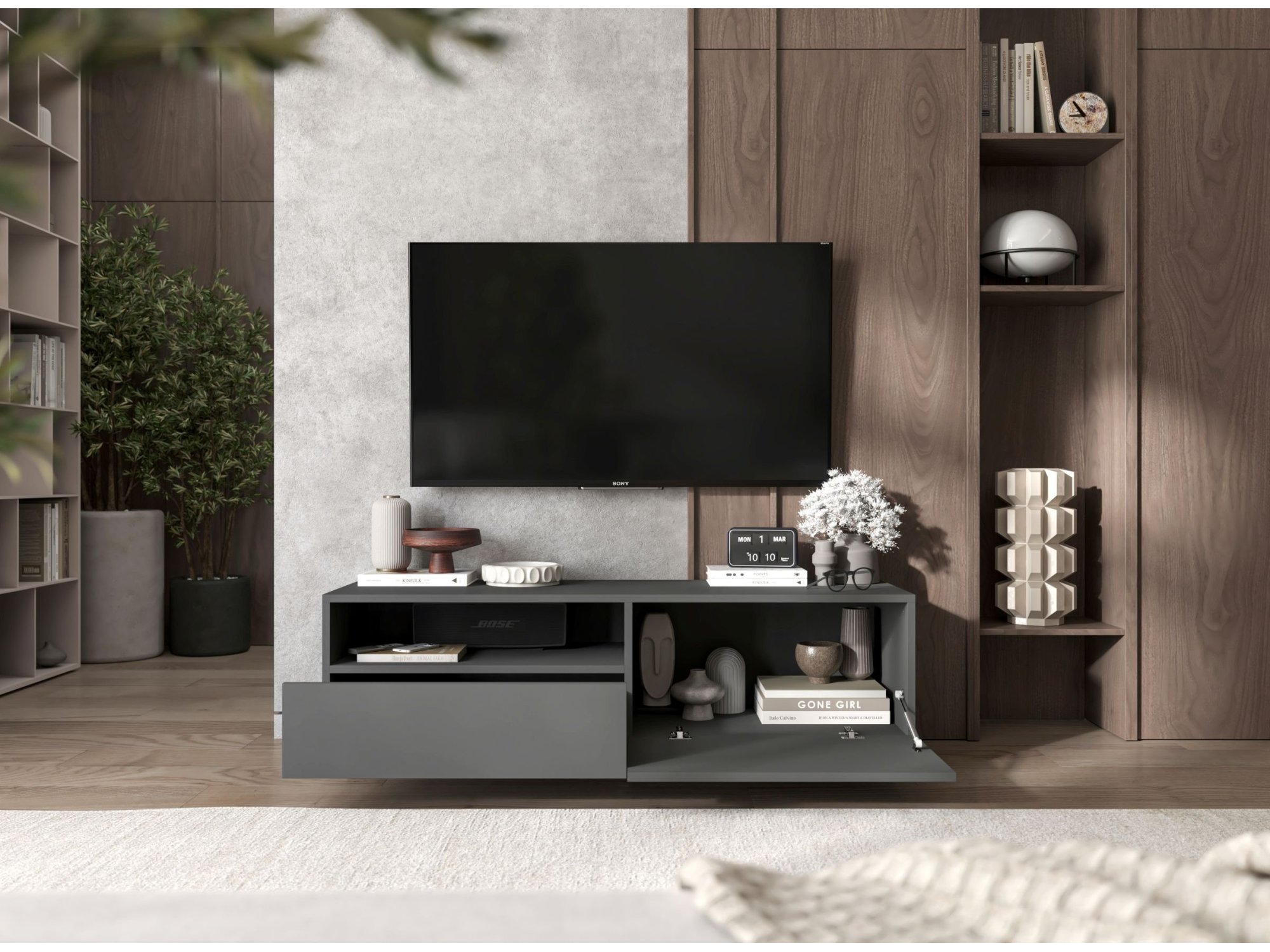 Stojąca szafka RTV Loft Industrialna ENJOY Grafit Mat 120 cm na cokole