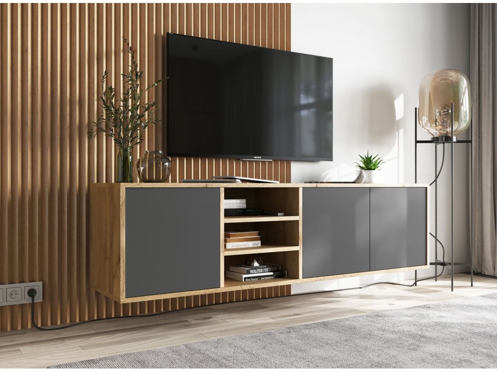 Wisząca szafka RTV APOLLO Loft 150 cm  Dąb wotan/grafit MAT