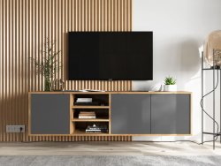 Wisząca szafka RTV APOLLO Loft 150 cm  Dąb wotan/grafit MAT