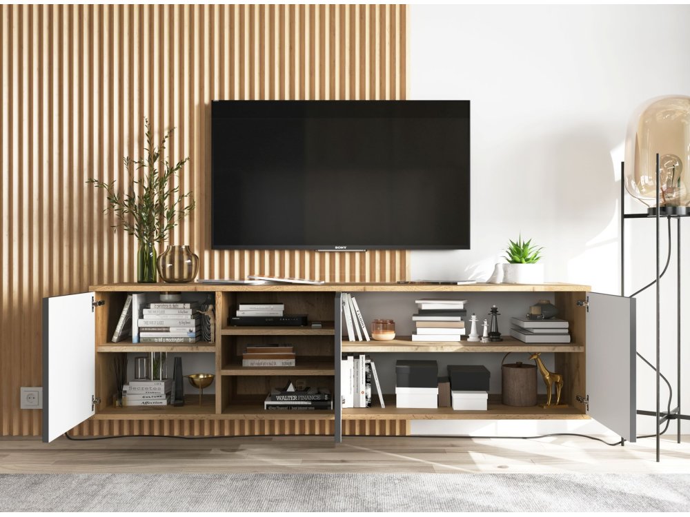 Wisząca szafka RTV Loft Industrialna APOLLO Dąb Wotan / Grafit Mat 300 cm