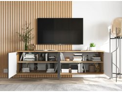 Wisząca szafka RTV Loft Industrialna APOLLO Dąb Wotan / Grafit Mat 300 cm
