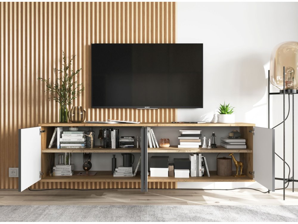 Wisząca szafka RTV Loft Industrialna APOLLO Dąb Wotan / Grafit Mat 300 cm