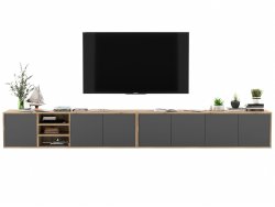 Wisząca szafka RTV Loft Industrialna APOLLO Dąb Wotan / Grafit Mat 300 cm