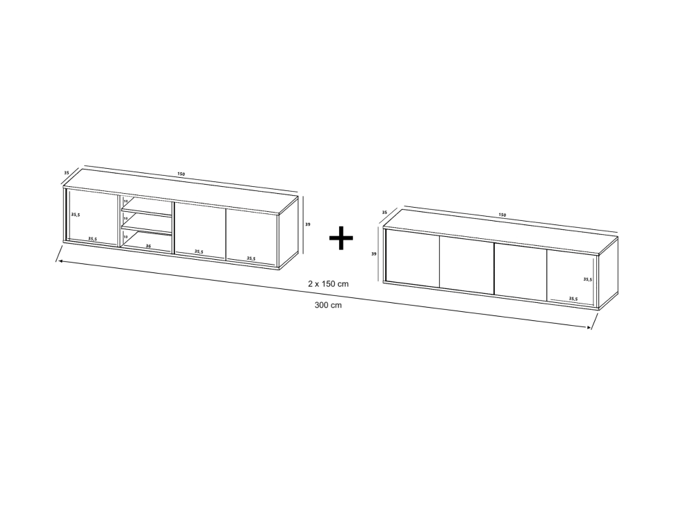 Wisząca szafka RTV Loft Industrialna APOLLO Dąb Wotan / Grafit Mat 300 cm