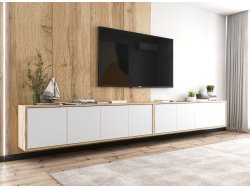 Wisząca Szafka RTV Loft 300 cm Apollo, Biała/Dąb Wotan, Dobra Cena, Sklep Online | Meble Lindner