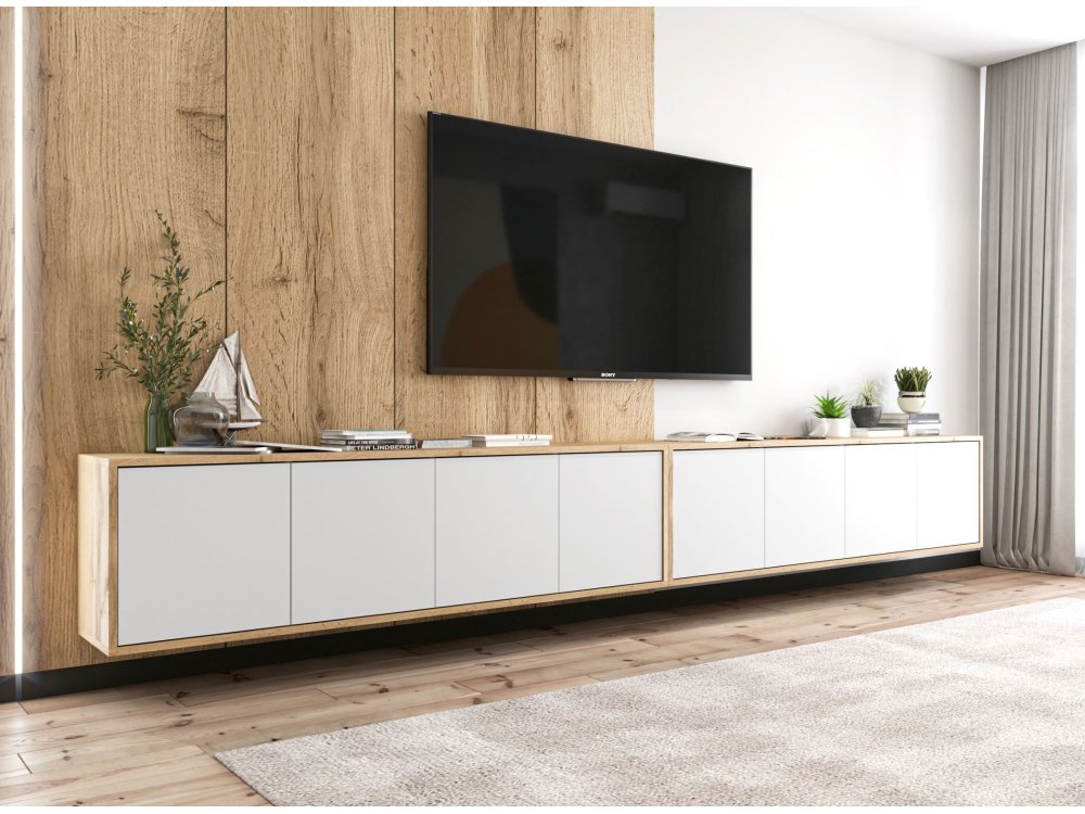 Wisząca Szafka RTV Loft 300 cm Apollo, Biała/Dąb Wotan, Dobra Cena, Sklep Online | Meble Lindner
