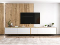 Wisząca Szafka RTV Loft 300 cm Apollo, Biała/Dąb Wotan, Dobra Cena, Sklep Online | Meble Lindner