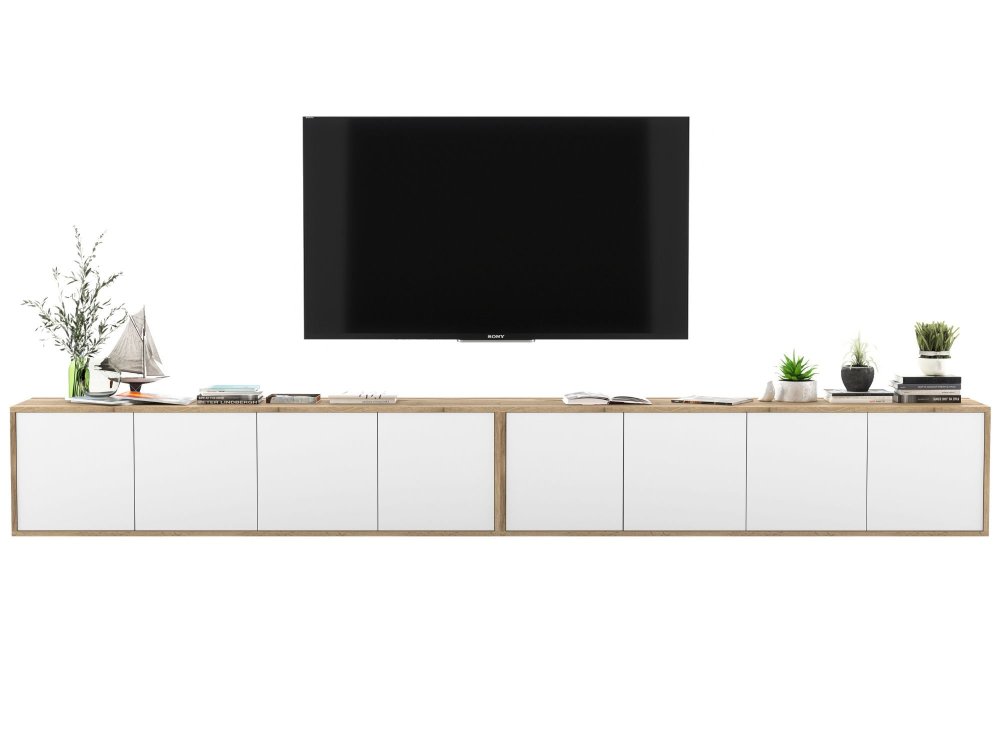 Wisząca Szafka RTV Loft 300 cm Apollo, Biała/Dąb Wotan, Dobra Cena, Sklep Online | Meble Lindner