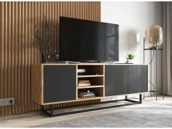 Szafka RTV Loft Industrialna, Dąb/Wotan, Czarny Mat 150 cm, Dobra Cena, Sklep Online