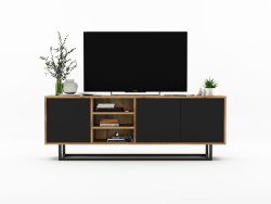 Szafka RTV Loft Industrialna, Dąb/Wotan, Czarny Mat 150 cm, Dobra Cena, Sklep Online