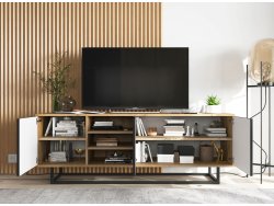 Szafka RTV Loft Industrialna, Dąb/Wotan, Czarny Mat 150 cm, Dobra Cena, Sklep Online