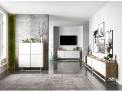 Szafka RTV Loft APOLLO 300 cm, Biała/Dąb Wotan, Dobra Cena, Sklep Online | Meble Lindner
