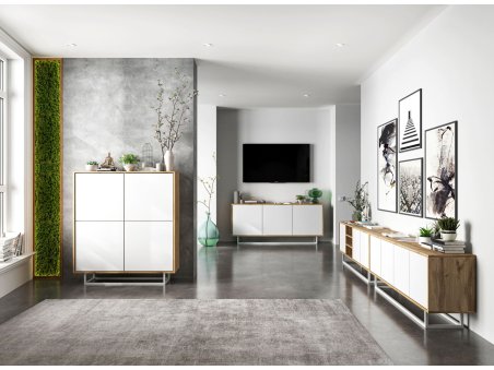 Szafka RTV Loft APOLLO 300 cm, Biała/Dąb Wotan, Dobra Cena, Sklep Online | Meble Lindner