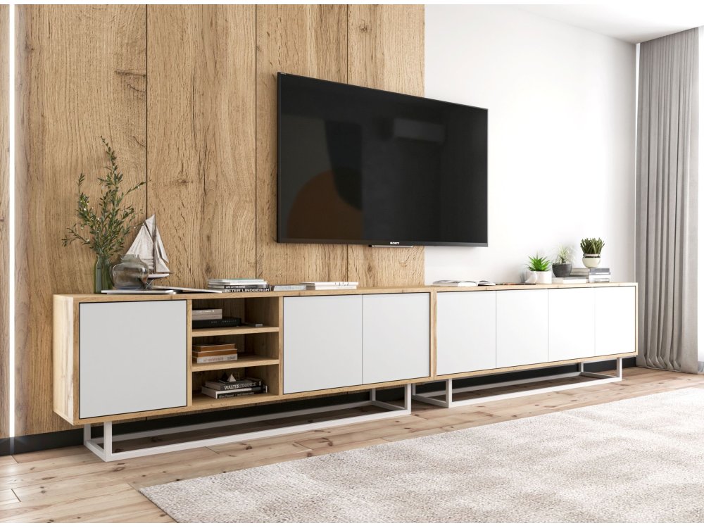 Szafka RTV Loft APOLLO 300 cm, Biała/Dąb Wotan, Dobra Cena, Sklep Online | Meble Lindner