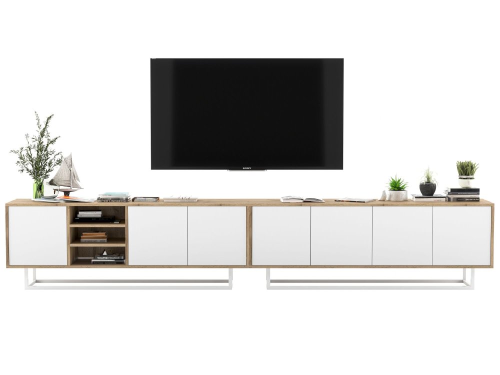 Szafka RTV Loft APOLLO 300 cm, Biała/Dąb Wotan, Dobra Cena, Sklep Online | Meble Lindner