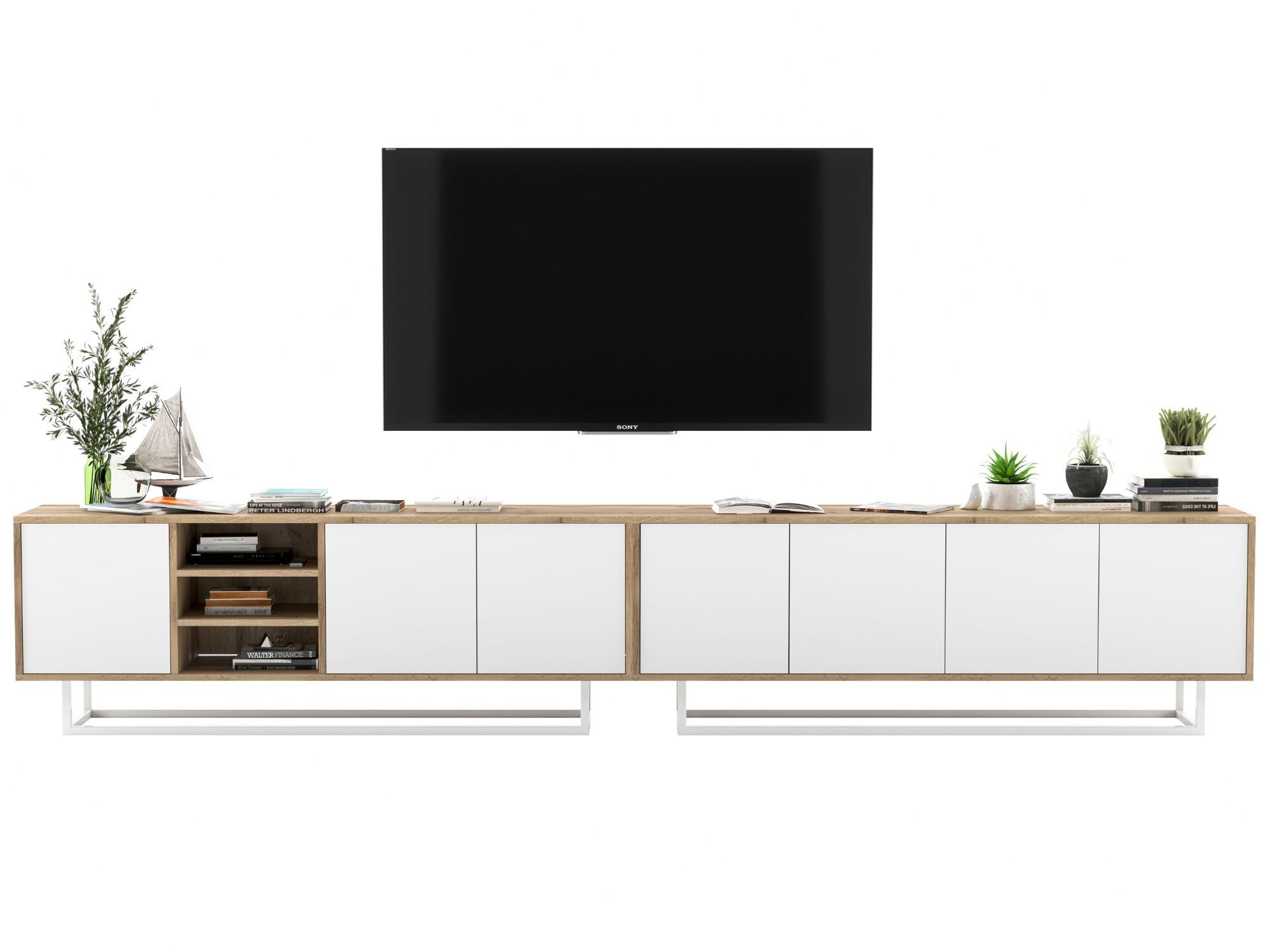 Szafka RTV Loft APOLLO 300 cm, Biała/Dąb Wotan, Dobra Cena, Sklep Online | Meble Lindner