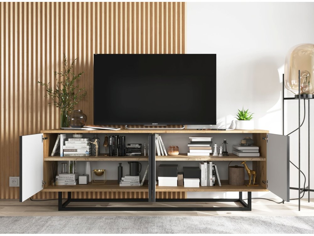 Szafka RTV Loft 300 cm APOLLO - Dąb Wotan/Czarny Mat, Dobra Cena, Sklep Online