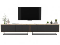 Szafka RTV Loft 300 cm APOLLO - Dąb Wotan/Czarny Mat, Dobra Cena, Sklep Online
