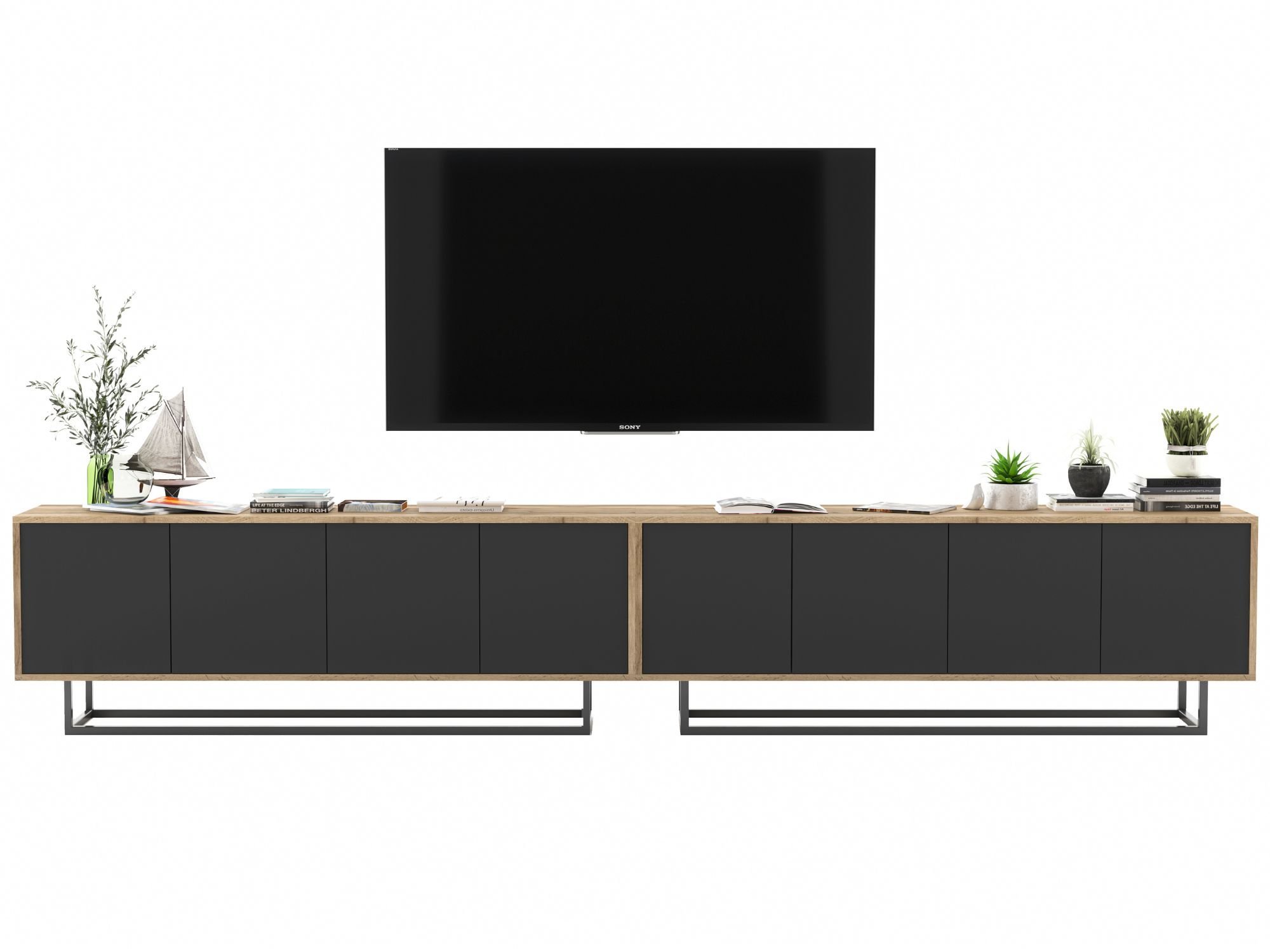 Szafka RTV Loft 300 cm APOLLO - Dąb Wotan/Czarny Mat, Dobra Cena, Sklep Online