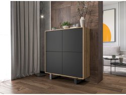 Stojąca komoda RTV Loft Industrialna APOLLO Dąb Wotan / Czarny Mat 113 cm na czarnych nóżkach